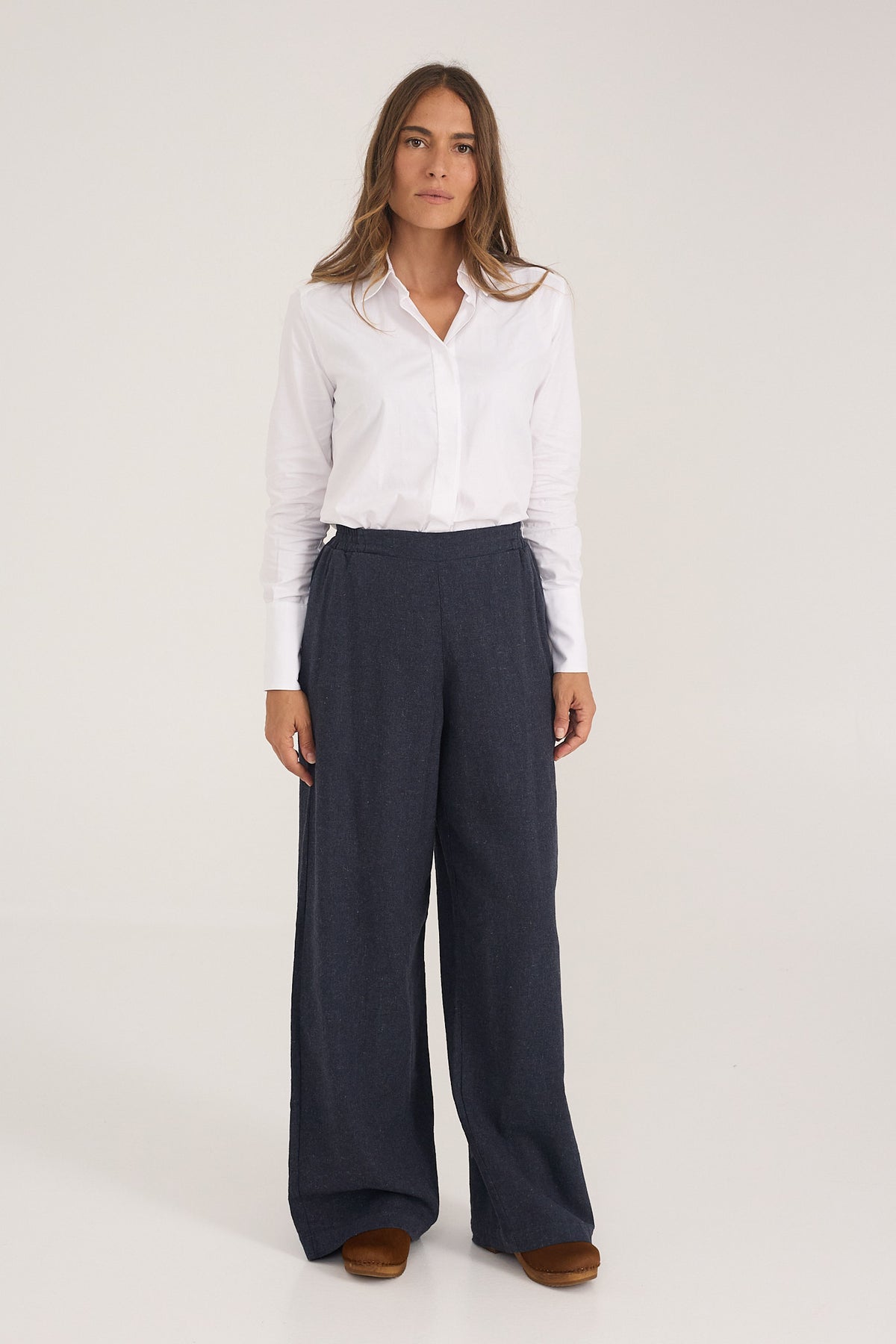 Pantalón Nina Navy palazzo de algodón